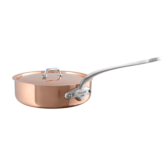 Mauviel M'3 S 3.2-Qt Copper Saute Pan With Lid, Cast Stainless Steel Handle