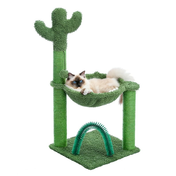 PAWZ Road Cactus Cat Scratching Post 35" with Cat Self Groomer and