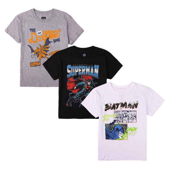 Batman Dark Knight Boy’s 3-Pack Crew Neck Short Sleeve T-shirt Set-Large (10/12)