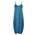 thumbnail image 4 of Lenago Robes Grande Taille pour Invitées de Mariage pour Femmes Mode à Bretelles Taille Mi-Haute Col en V Sans Manches Couleur Unie Ajustée Fête Plage Longue Robe Été Robes de Plage en Liquidation, 4 of 5