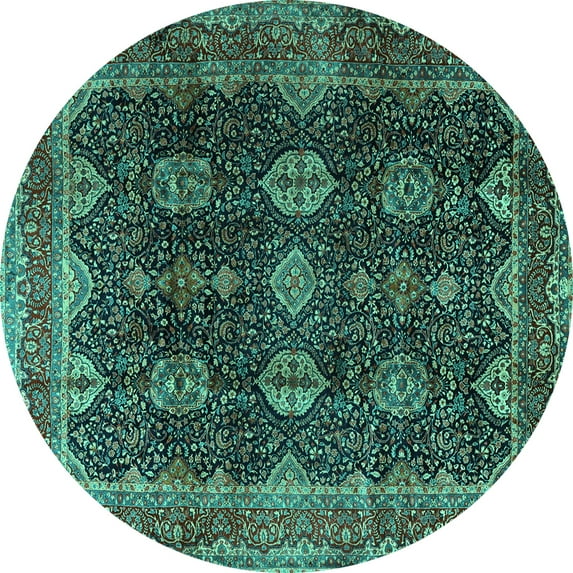 Ahgly Company Machine Washable Indoor Round Persian Turquoise Blue Traditional Area Rugs, 8' Round