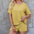 thumbnail image 5 of 2 Piece Womens Sets Short Sleeve Shirts and Shorts Casual Two Piece Sets for Women Summer Women Fashion Solid Color Short Sleeve Round-Neck Tops and Shorts Sets, 5 of 7