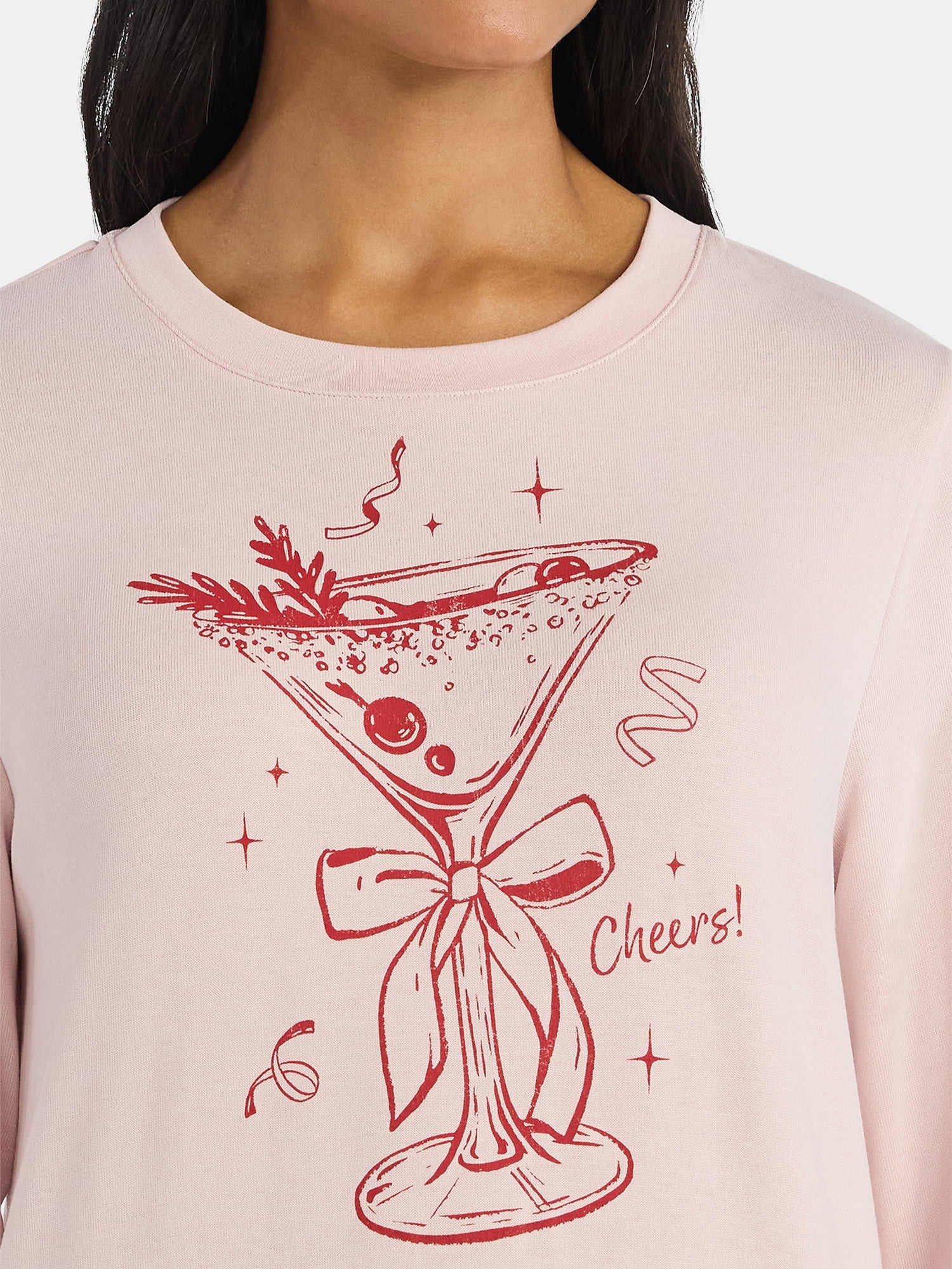 Women's Christmas Party Cheers Crewneck Hacci Top from Holiday Time, Sizes S-XXXL