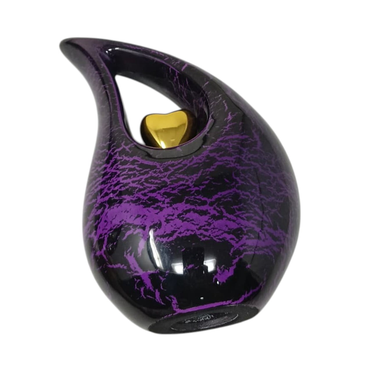 6-Inch Teardrop Cremation Urn for Ashes - Handcrafted Aluminum Keepsake Earns with Velvet Bag, Heart Motif, and Crackle Finish - Small Decorative Funeral Urn for Human or Pet Remains