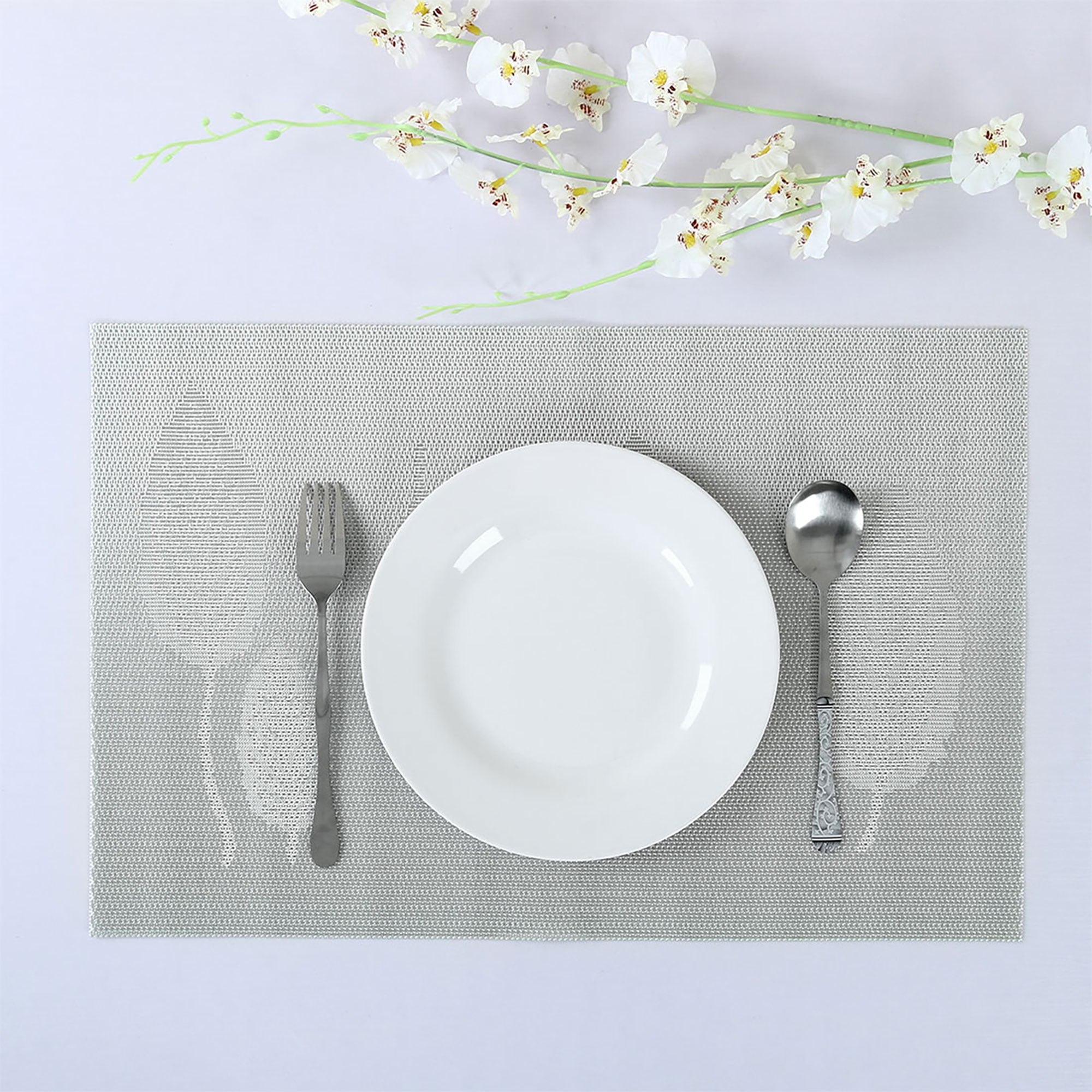 Heatresistant Table Mats PVC Woven Vinyl Placemats Gray (Leaf Pattern