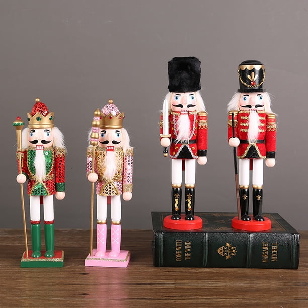 4*Pintado a mano 30CM Cascanueces Marioneta Soldado Rey Cascanueces de madera Hombre Navidad Pequeño Ornamento