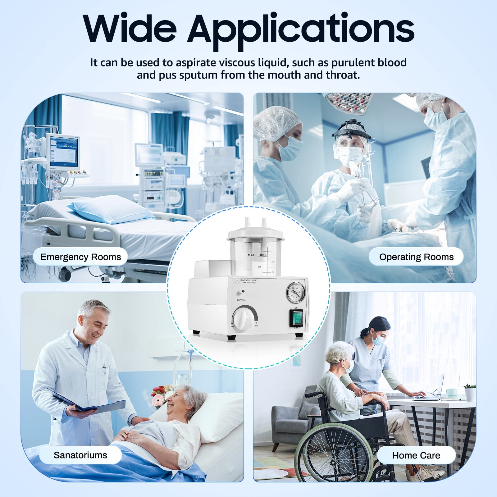 Portable Phlegm Suction Unit 11L/min 0.07MPa, Oil-Free Aspirator Machine 1000ml Removable Bottle for Home Hospital COPD Elderly Care, 110V AC