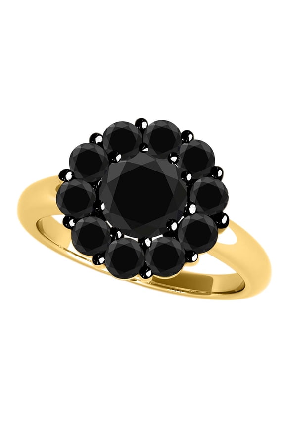 3.5 CT Halo Black Diamond Flower Shape Prong Set Womens Ring In 10K Rose White & Yellow Gold