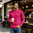 thumbnail image 6 of DORKASM Mens Long Sleeve Shirt Crew Neck Solid Lounge Tops Lightweight Pullover Fashion Shirts 2026 Basic Tee Hot Pink M, 6 of 8