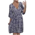 thumbnail image 2 of Fartey Boho Dresses for Women 2025 Plus Size Summer 3/4 Sleeve V Neck Midi Dresses Fashion Bohemian Floral Printed Sundress Casual Loose Stretch High Waist Vacation Beach Dress Navy S-5XL, 2 of 8