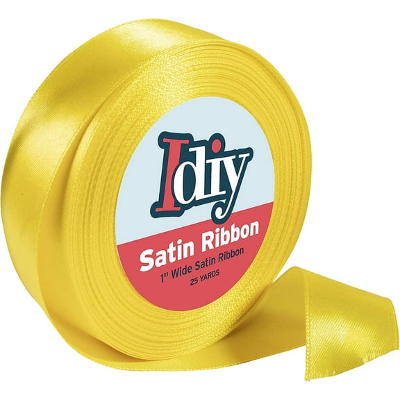 iDIY Satin Ribbon (1", 25 Yards) No Wire, DIY Arts & Crafts, Gift Wrapping Baskets, Wedding Decor, Sewing Projects, Party Decorative Embellishment, Hair Bows, Floral, Baby Showers (Yellow)