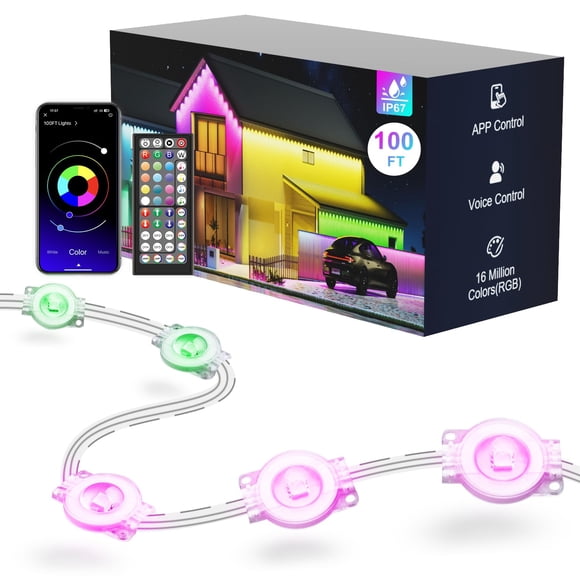 Luces exteriores permanentes Fussion RGB de 100 pies con control APP