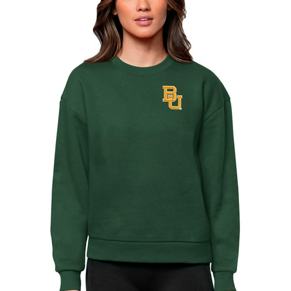 Women's Antigua Green Baylor Bears Logo Victory Crewneck Pullover Sweatshirt
