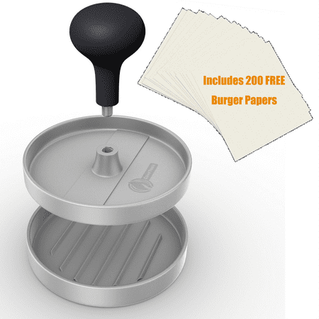 Burger Press - PREFECTLY FORMED HAMBURGER MAKER - Includes 200 Non Stick Patty Papers For Making Quarter Lb or Large 1/3 Pound Stuffed Pocket Burgers - Best Aluminum Presser BBQ Gift Idea - Cave (Best Hamburger Patties For The Grill)