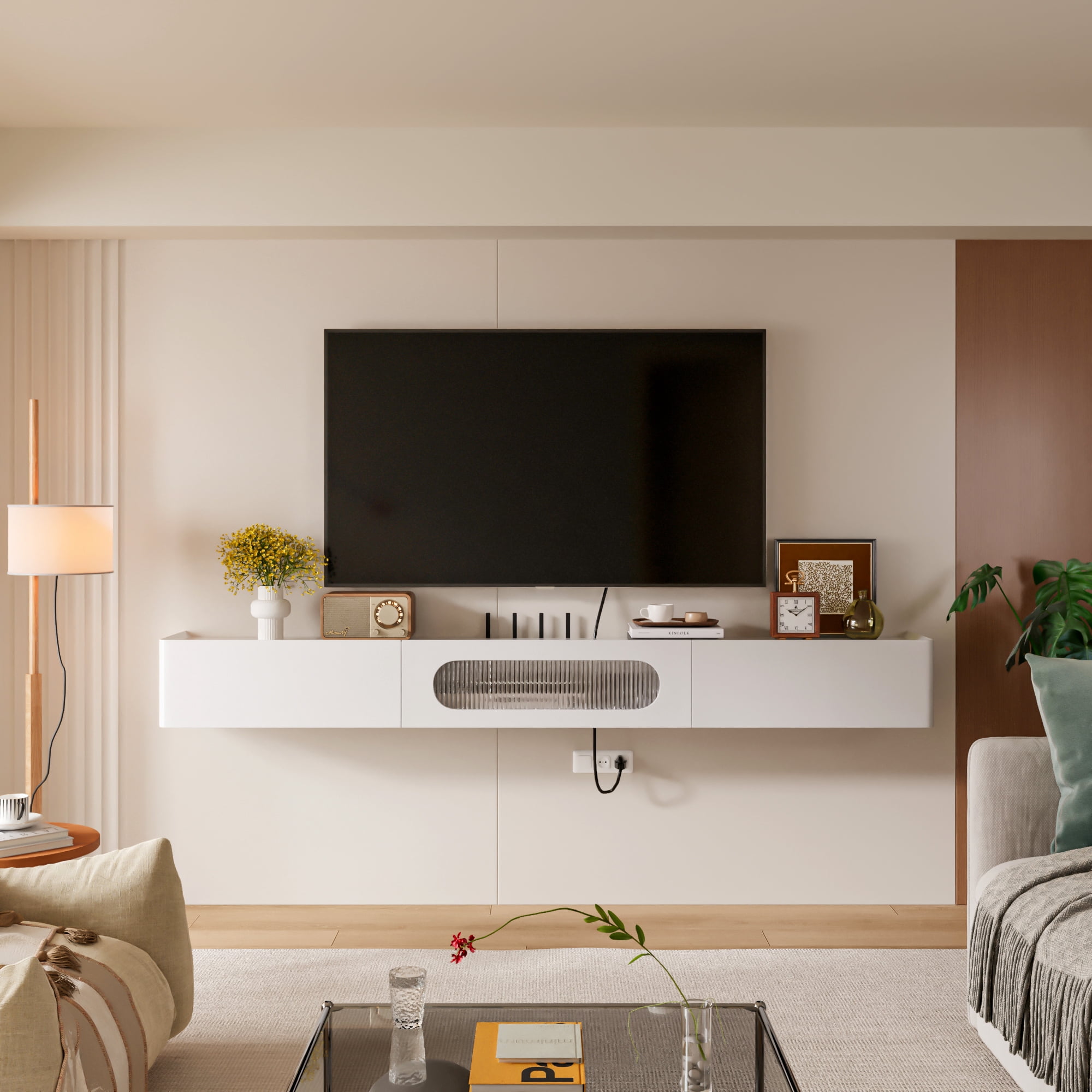 FloatiCasa 78-Inch Floating TV Stand, Wall-Mounted, Fully Assembled,for TVs up to 78", High Gloss Entertainment Center
