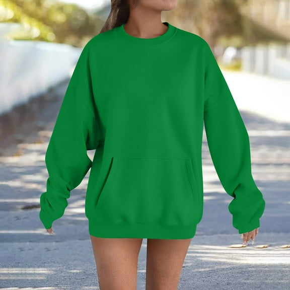Oversized Sweatshirt for Women Long Sleeve Drop Shoulder Pullover Top Crewneck Sweatshirt with Kangaroo Pocket Loose Fit Casual Pullover