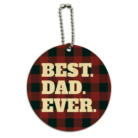 Best Dad Ever Red Black Plaid Round Wood Luggage Card Suitcase Carry-On ID