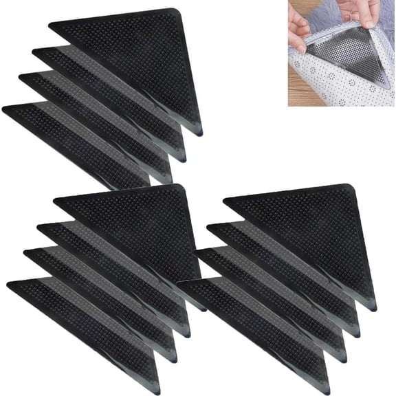 12-Piece Non-Slip Rug Pads Set - Self-Adhesive Rubber Grippers to Stop Rugs from Curling & Sliding, for Hardwood & Carpet Floors(Black,C)