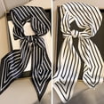 thumbnail image 1 of Trayknick Women Neck Scarf Striped Contrast Color Satin Triangle Edge Wide Band Neck Decoration OL Style Commute Lady Hair Band Clothes Accessory Black, 1 of 13