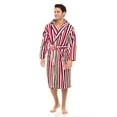 Men’s Luxury Terry Cotton Hooded Bathrobe Spa Robe Bath Robes Stripes