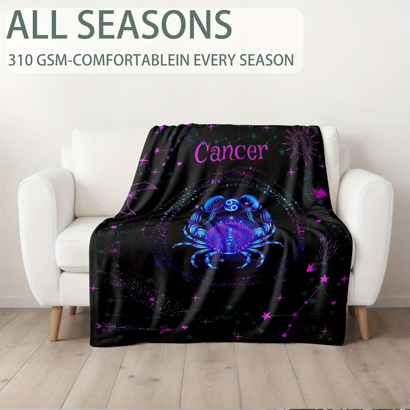 1 Pc Zodiac Blanket Gift For Women And Men Creative Birthday And Christmas Gift Aries Taurus Gemini Cancer Leo Virgo Libra Scorpio Sagittarius Capricorn Aquarius Pisces Nap Blanket
