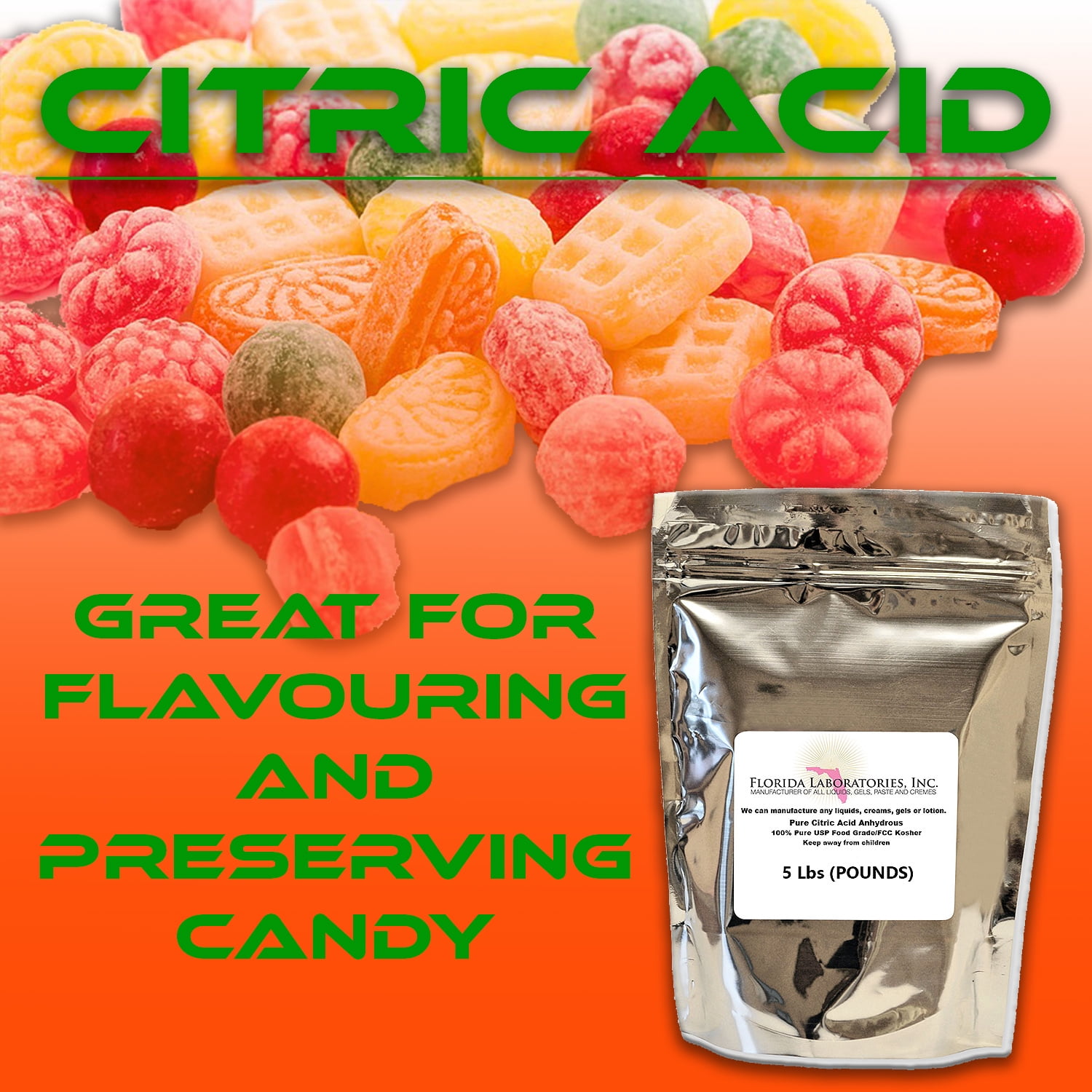 Citric Acid, 5 LB, 100% Pure Food Grade, Non-GMO, Kosher, USP, FCC, Organic, Preserver, Cooking, Bath Bombs