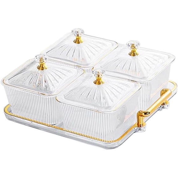Dry Fruit Tray with Lid,Divided Serving Dishes Snack Tray Appetizer Plate with Tray,Serving Plate Party Wedding Nuts Plate Food Storage Box 4 Compartment Transparent Decorative Tray