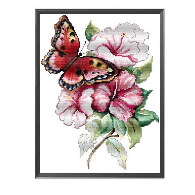 Kit de costura DIY con bordado de flores de mariposa de 11 quilates de punto de cruz parcial Likrtyny decoración de arte
