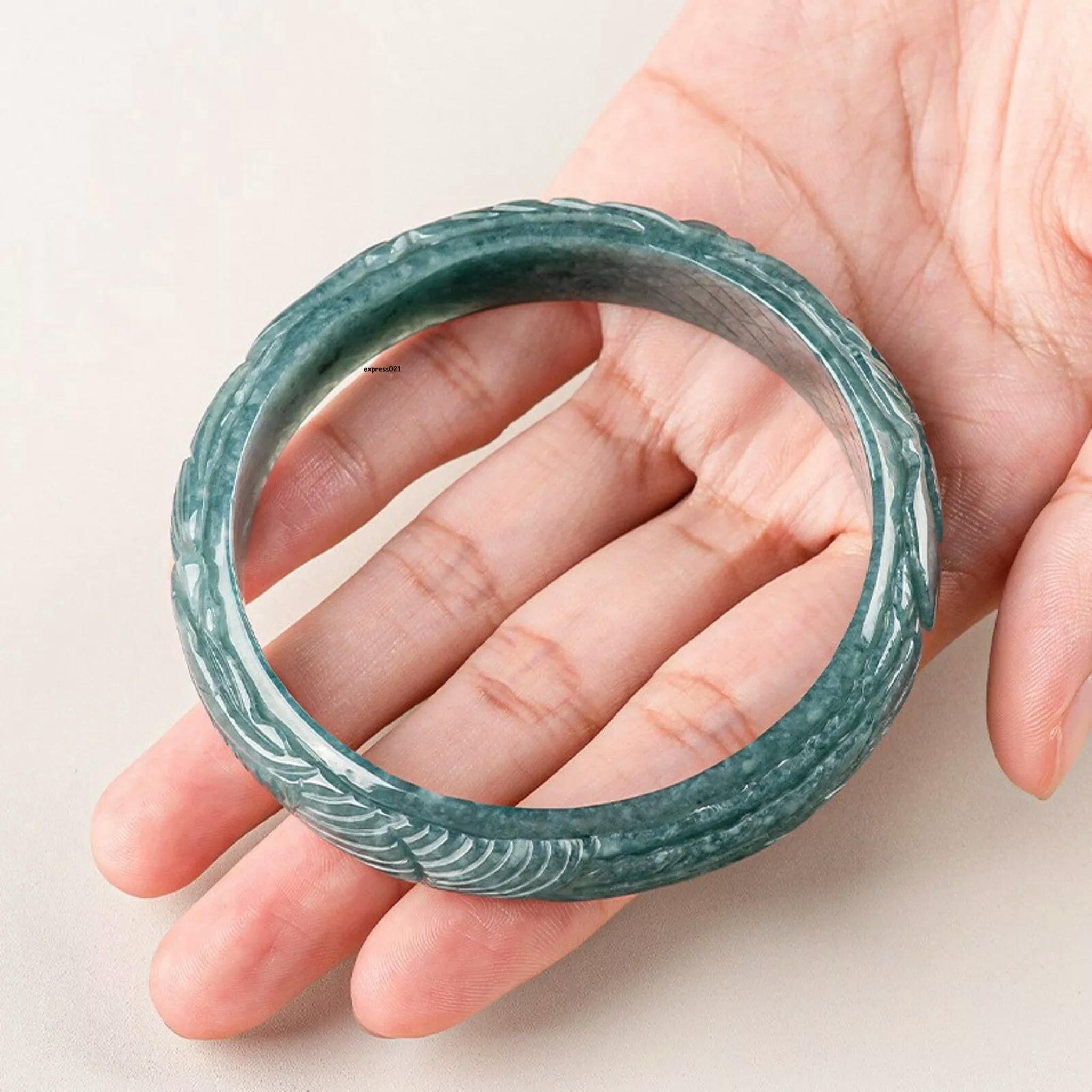 HOOUN 1PCS Natural Grade A Jade Jadeite Bangle Women Lucky Carved Phoenix Bracelet