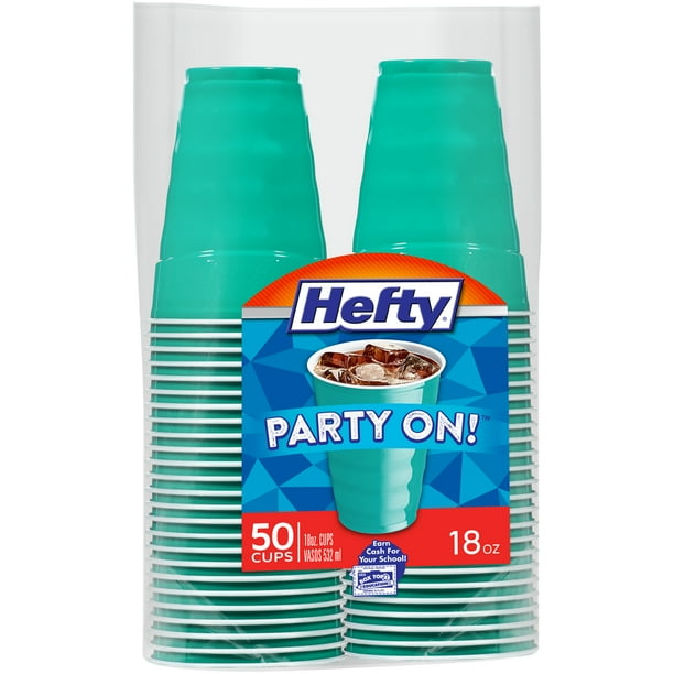 Hefty 18 Ounce Aqua Plastic Party Cup, 50 Count