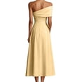 thumbnail image 6 of ClodeEU Women's Asymmetrical One Shoulder Short Sleeve Waist Cinched Swing Midi Dress ,Elegant Wedding Guest Cocktail Party Dress Yellow,Women's Plus XXL, 6 of 6