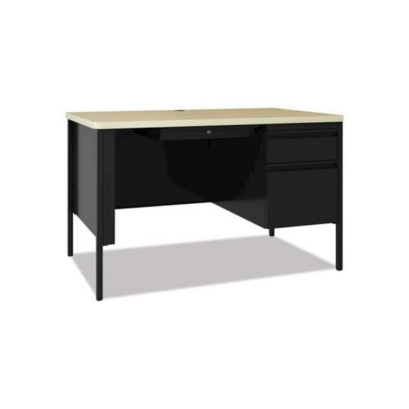 Hirsh 30W x 48D Right Hand Single Pedestal File Office Desk - Black/Maple