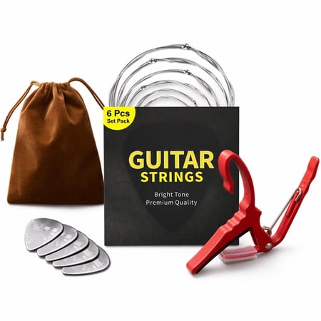 LEATIC Acoustic Guitar Strings Set Steel Carbon Core Medium Light Gauge Bright Tone with Universal Capo Celluloid Picks Carry Bag