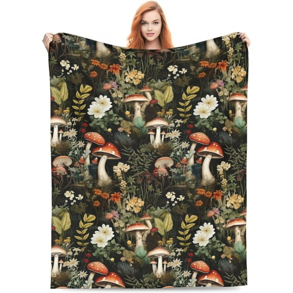 Mushroom Blanket Gifts Floral Weed Flannel Throw Blankets for Home Decor Couch Bed Sofa Soft Fuzzy Lightweight for All Season 50×60 Inches