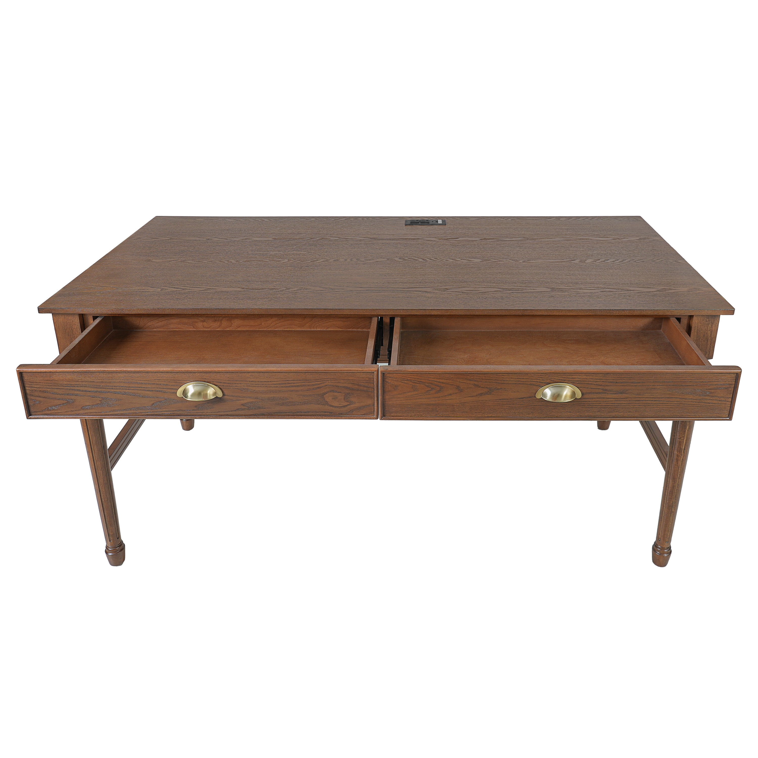 Euroco 60" Solid Wood Writing Desk with 2 Drawers,Home Office Workbench Desk,Small Computer Work Study Table,Vanity Table for Living Room,Bedroom,Walnut