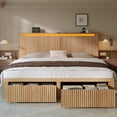 thumbnail image 3 of EnHomee Wood Bed Frame King with Headboard Bed Frame with Storage Shelf and Drawers Farmhouse Bed Frame with 2 Drawers & Charge Station & LED Light, Rustic Oak, 3 of 11
