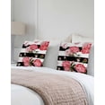 thumbnail image 6 of 2 Packs Decorative Cotton Throw Pillow Covers, Pink Floral Rose Black and White Stripe 20 x 20 Inch Square Reversible Soft Cushion Case for Couch Bedroom Sofa Living Room Chair Car, 6 of 6