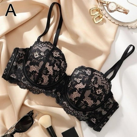 SSKFHGI French Lace Underwear Womens Small Breasts Bra Soft Steel Sexy Girl Half Cup