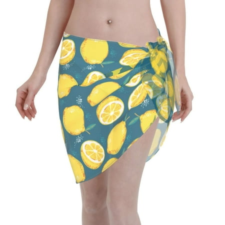 Adobk Women Beach Sarong Bathing Suit Lemon Print Wrap Skirt Sheer Bikini Swimsuit Cover Ups For Swimwear