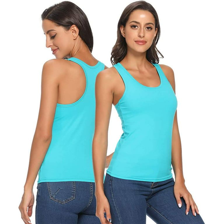 2 Pack Tank Tops for Women Camisole with Shelf Bra Raceback Cami Sleeveless  Top for Yoga Sleeping Layering 