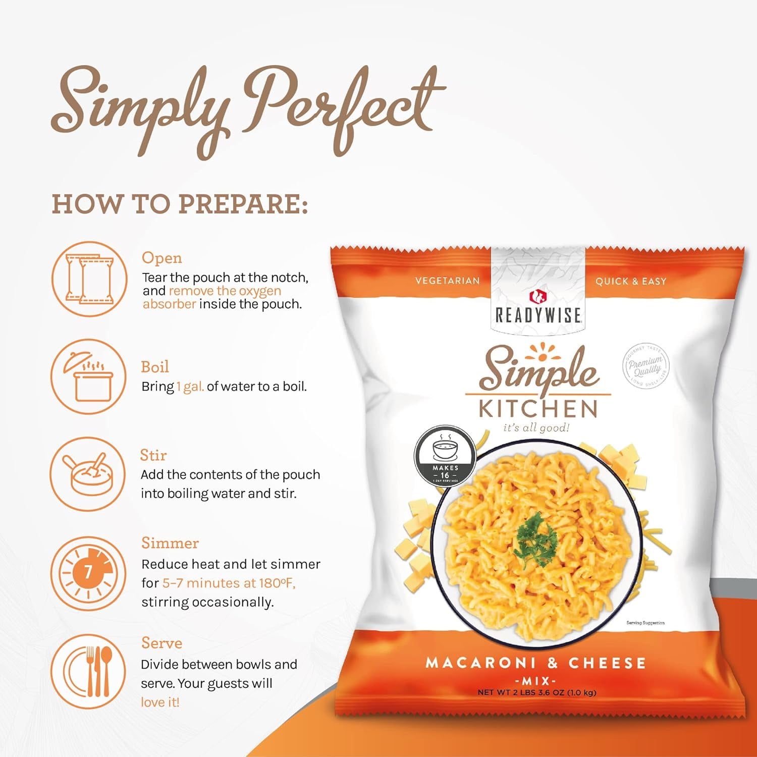 ReadyWise Simple Kitchen Chef Quality The Ultimate Macaroni & Cheese, Great for Events, Meal Prep, or Everyday Use, Vegetarian and Gluten-Free, Pack of 4