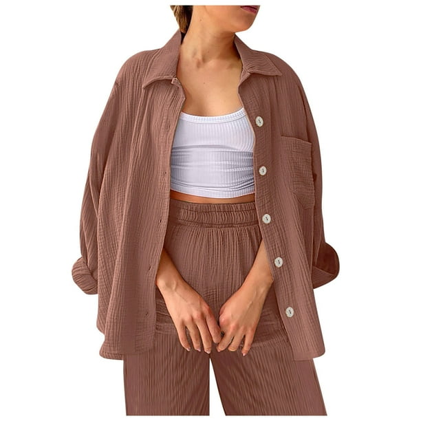 Conjunto casual de dos piezas para mujer con blusa ancha y pantalones elásticos - Tallas S-XL