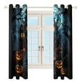 thumbnail image 3 of Halloween Scary Night Full Moon 2 Panel Curtain Set, Watercolor Painting Window Treatment Living Room Bedroom Decor, 3 of 5