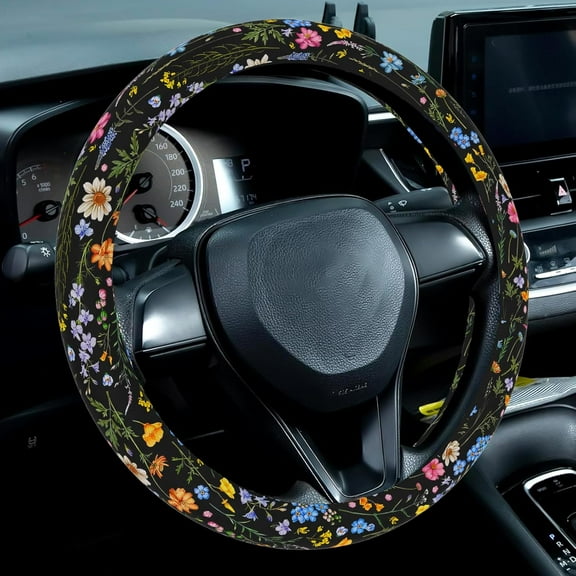 Wildflower Car Steering Wheel Cover, Non-Slip Breathable Steering Wheel, Wildflower Steering Wheel Protector