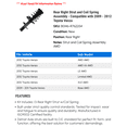 thumbnail image 2 of Rear Right Strut and Coil Spring Assembly - Compatible with 2009 - 2012 Toyota Venza 2010 2011, 2 of 2