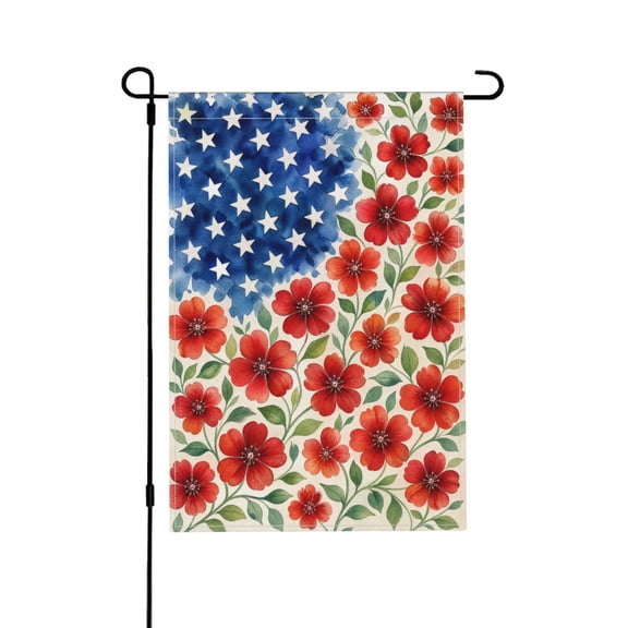 Garden Flag 12x18 Inch American Flag Stars with Red Floral Outdoor Decor