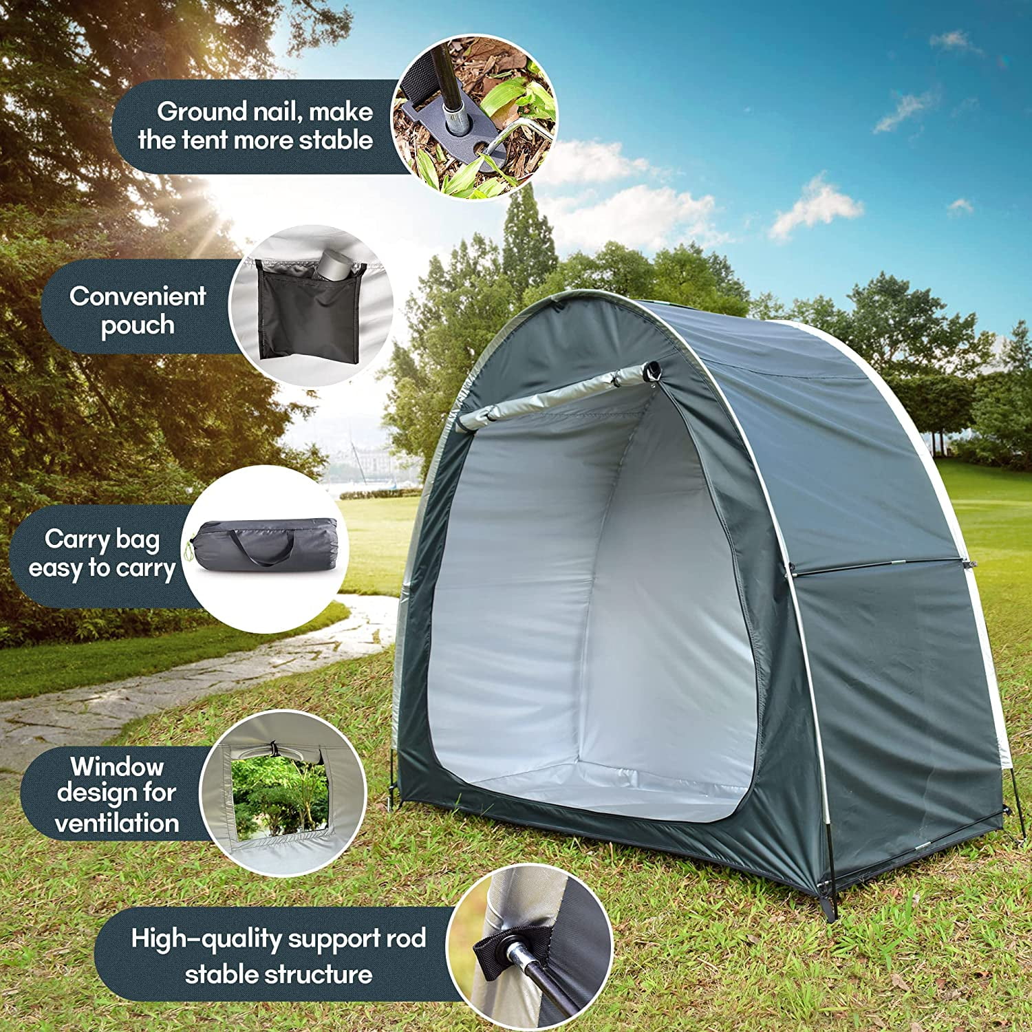 Bike Storage Tent, Outdoor Bicycle Cover Tent Outdoor Storage Shed Shelter with Portable Bag for 2-3 Bike Motorcycle Garden Tools