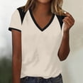 thumbnail image 2 of Htigea Women's Summer T-Shirts Color Block Short Sleeve Casual V-Neck Tees Soft Comfy Pullover Tops Black S, 2 of 6