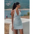 thumbnail image 2 of HH TRAF Vestido corto de verano sexy con cuello halter para mujer, elegante, liso, con escote en V, sin mangas, a la moda, ajustado, sin espalda, 2 of 5