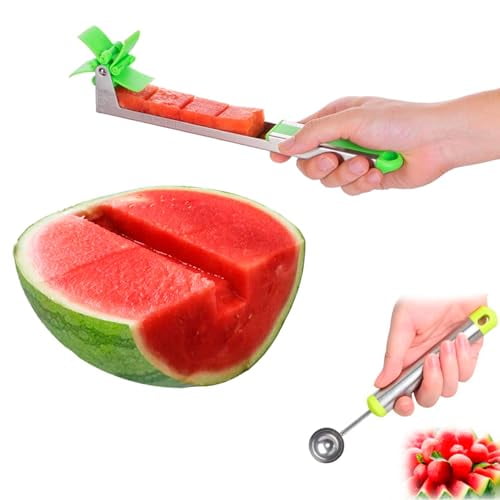 Cortador de sandía - Cuchillo de acero inoxidable Descorazonador Herramientas para frutas y verduras Utensilios de cocina con cuchara para sacar bolitas de melón Extra